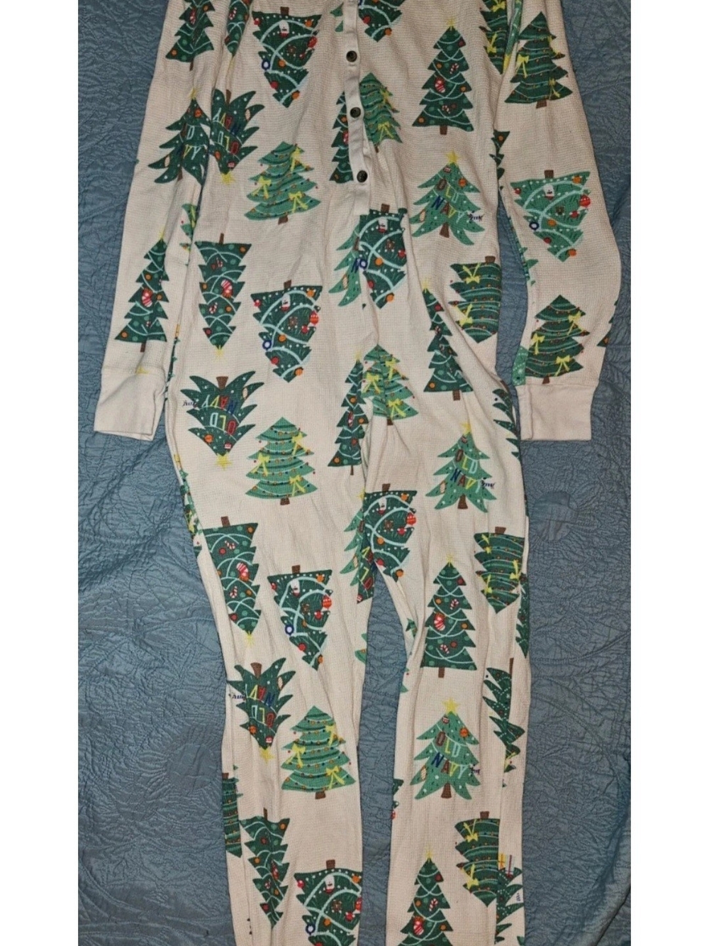 Old Navy Cream Thermal Top with Green and Pink Print
